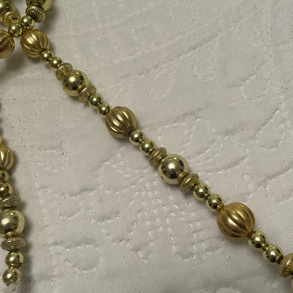 Set of 2 Strands Gold Tone Beaded Christmas Garland with Different Shapes & Size